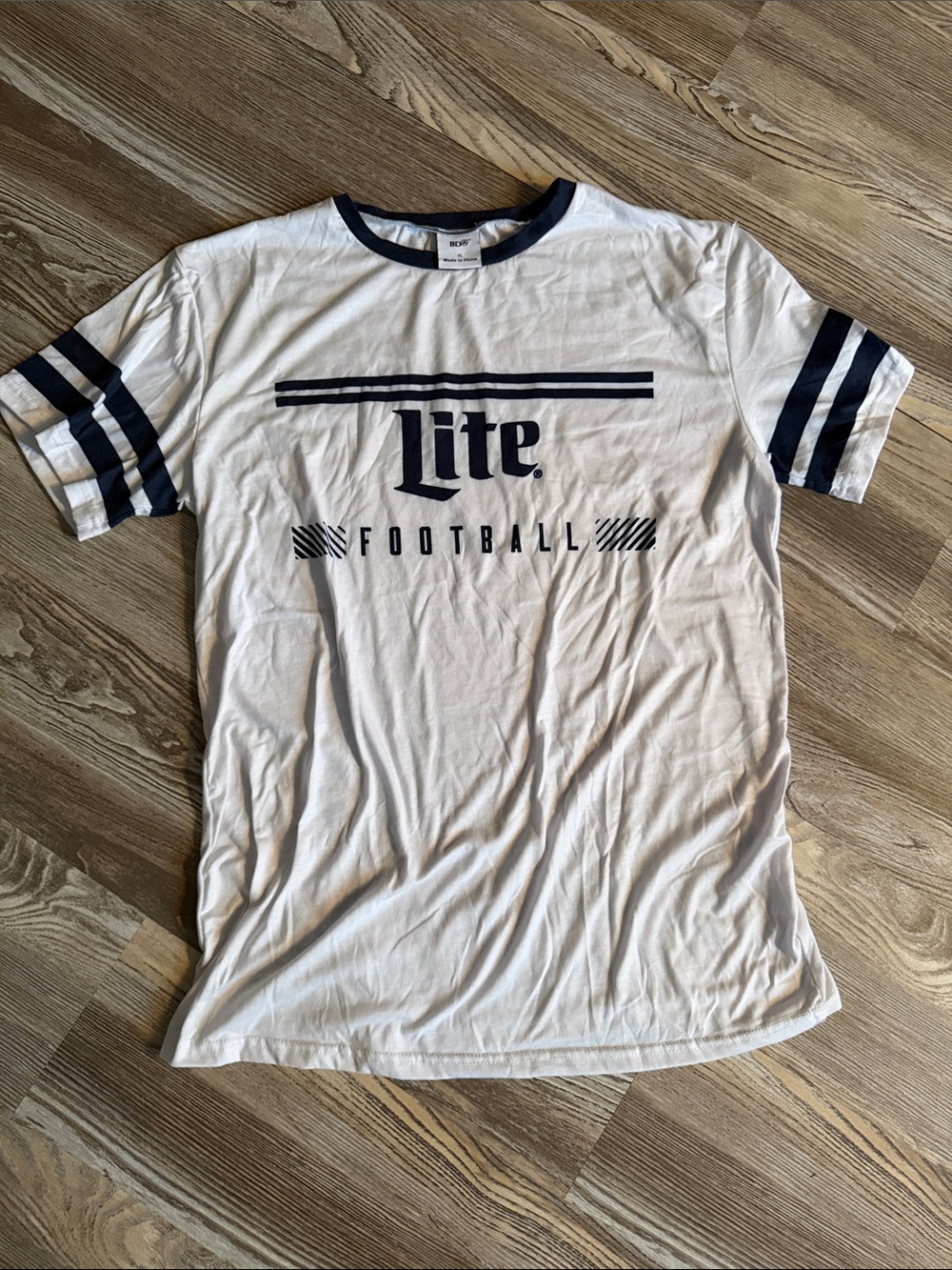 BDA Lite Football Ringer Tee in White and Navy